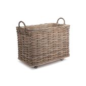 Willow Direct Small Wheeled Rattan Hessian Lined Log Basket