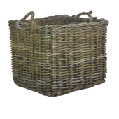 Large Square Grey Rattan Log Basket