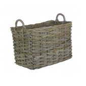 SmallRectangular Grey Rattan Log Basket
