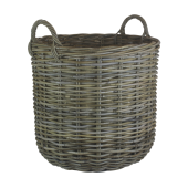 Large Grey Rattan Round Log Basket 