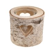 Large Wooden Bark Tealight Holder with heart cut-out