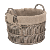 Round Washed Antique Willow Log Basket with Removable Lining
