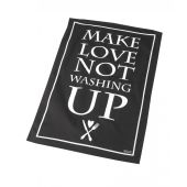 Kitchen tea towel reads ' Make love not washing up'