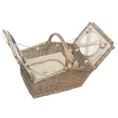 Antique wash willow double lidded 4 person picnic hamper