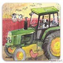 Green Tractor Drinks Coaster by Alex Clark