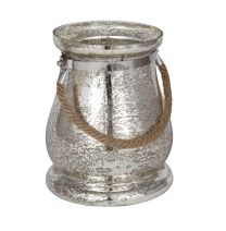 Antiqued Silver Glass & Rope Candle Lantern