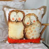 Alex Clark Owls Cushion with Jute Trim - 45cm x 45cm