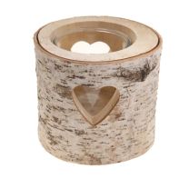 Large Wooden Bark Tealight Holder with heart cut-out