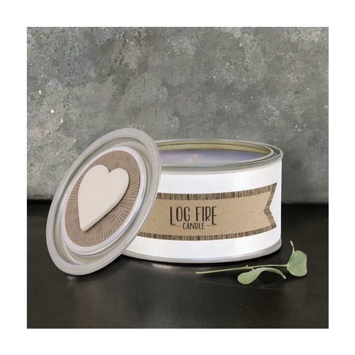 Log Fire Candle Tin by East of India