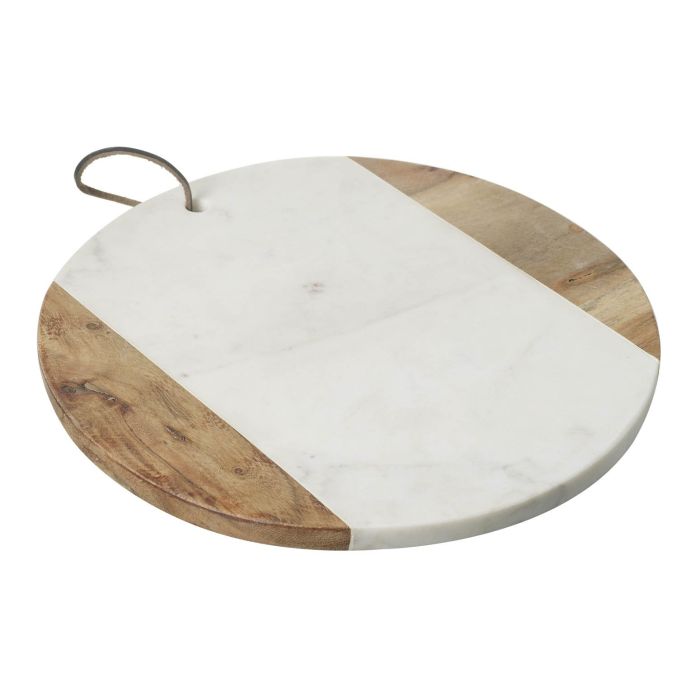 White Marble & Wood Round Cutting Board