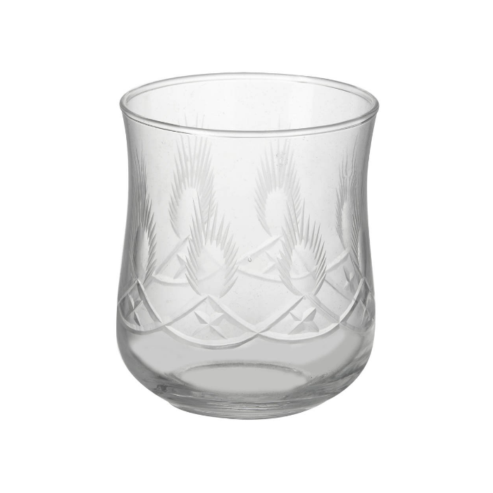 Parlane Violet clear glass drinking glass with etched design
