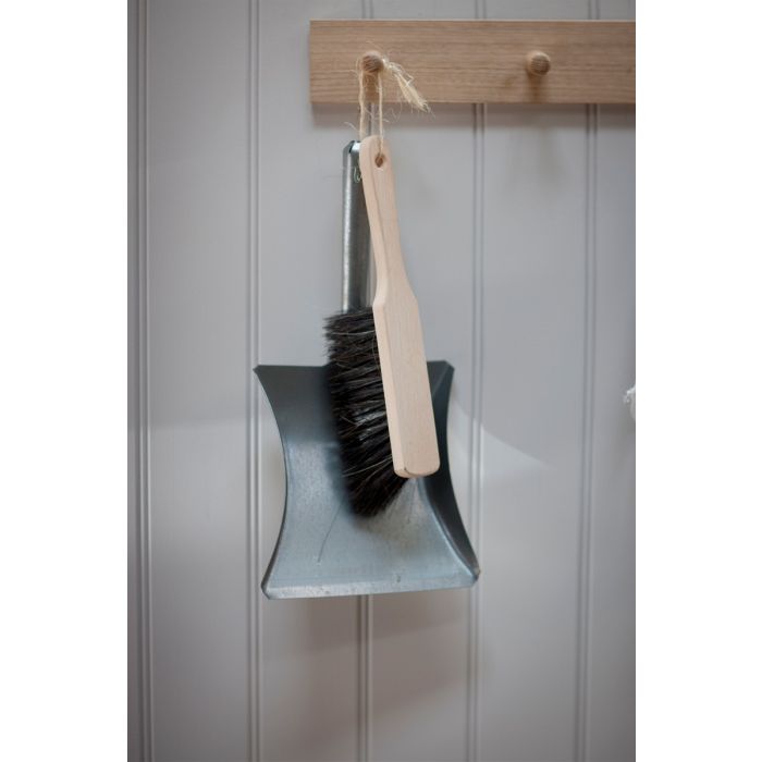 Stove Galvanised Dustpan and wooden brush