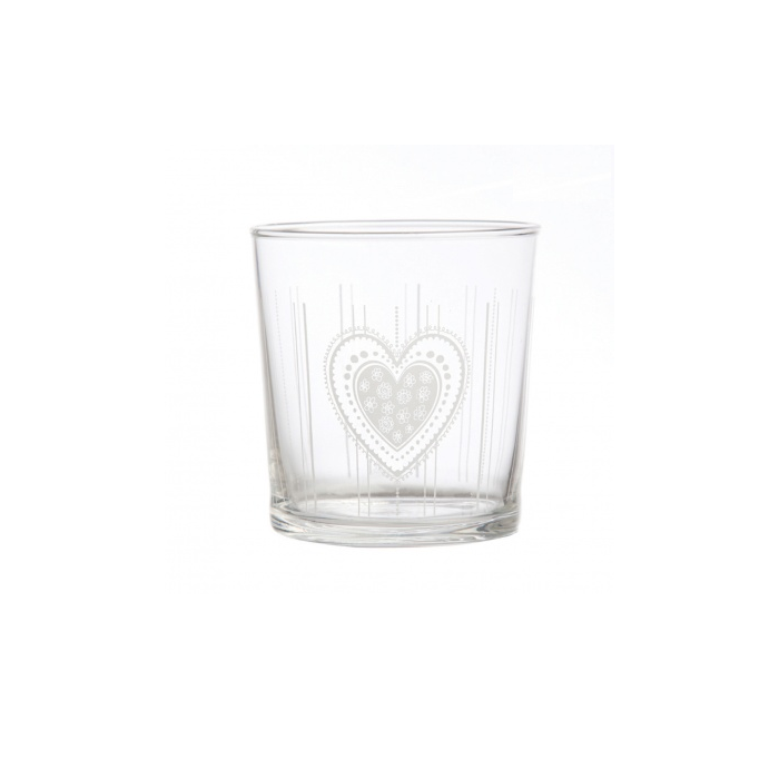 Set of 6 - Heart glass drinking tumbler - 35cl capacity