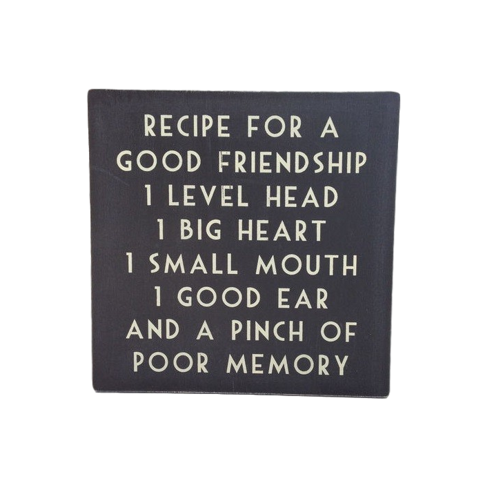 Recipe for Good Friendship wooden plaque - East of India