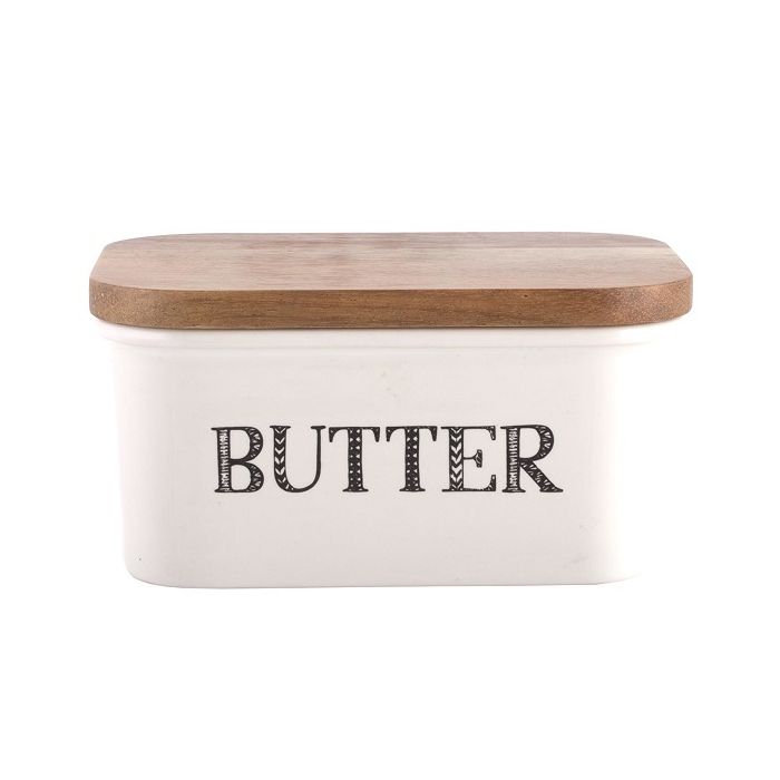Ceramic Butter Dish With Wooden Lid by Creative Tops. 